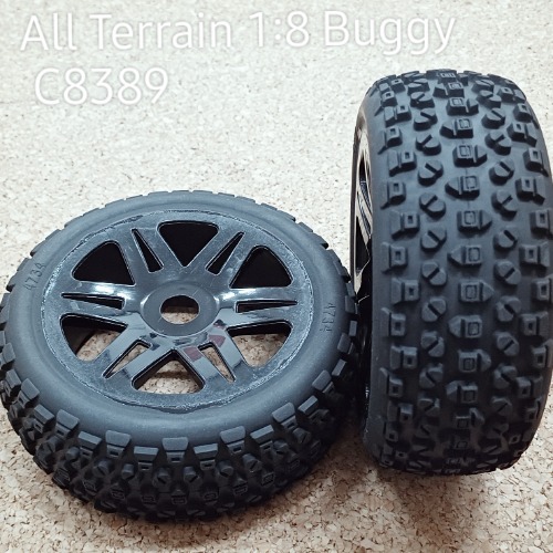 [ C8389 ] 1:8 CARACAL All Terrain Glued Tire Set (2) Bk Double 6 Spoke [MINGYANG] 접착완료
